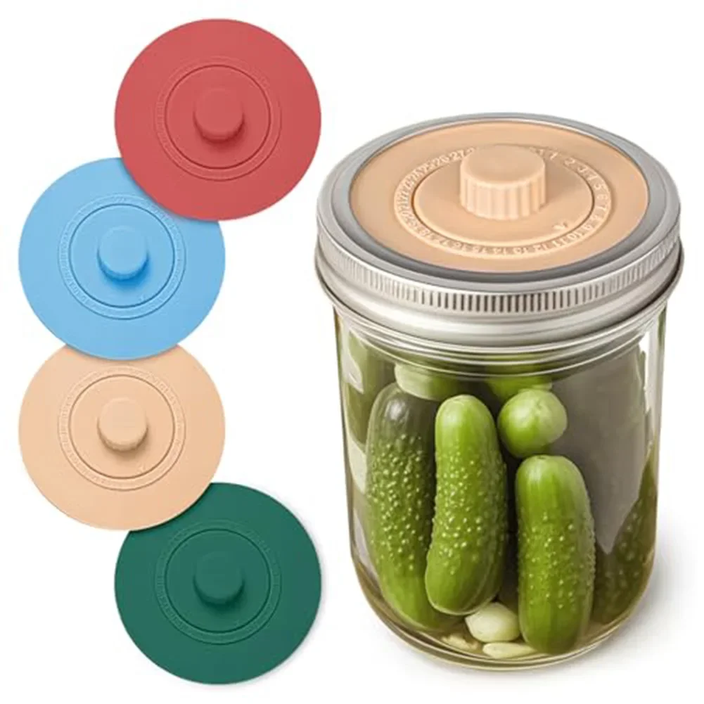 Silicone Fermentation Lids for Wide Mouth Jars with Auto Vent Valve and Smart Date Marking for Easy Batch Tracking