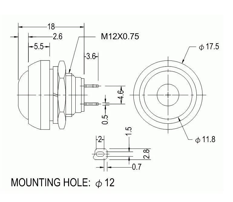 1–20 Stück PBS 33B Mini kleiner Kunststoff-Druckknopf, runder Kopf, EIN/AUS-Momentschalter, 2-polig, 12 mm, wasserdicht, Power-Reset, nicht verriegelnd – Detail 1