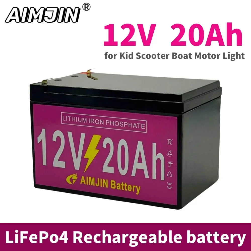 12V 20AH LiFePo4 Battery Pack 20000mAh Lithium Iron Phosphate Battery Built-in BMS 12.8V for Kid Scooter Boat Motor Light