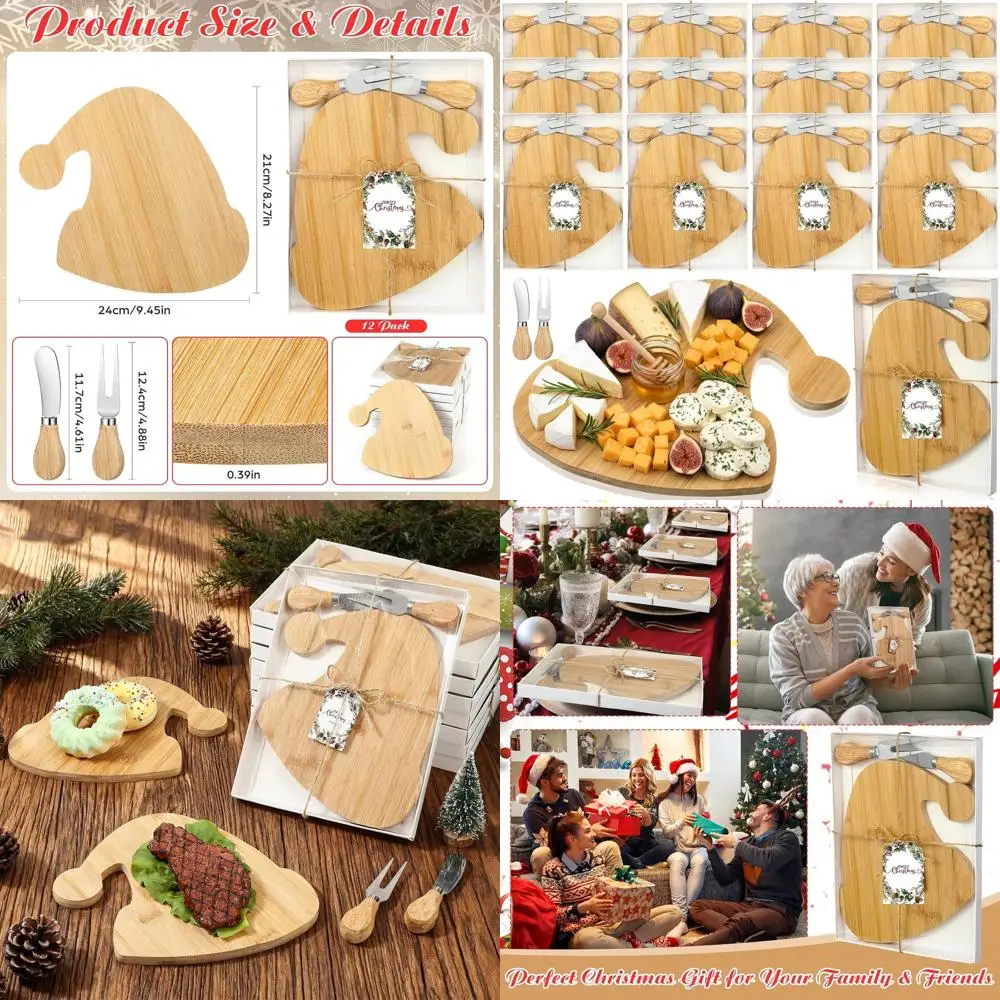 

Bulk Christmas Charcuterie Boards with Cheese Knives, Forks, and Bamboo Boards - Perfect for Holiday Parties and Shower Favors (