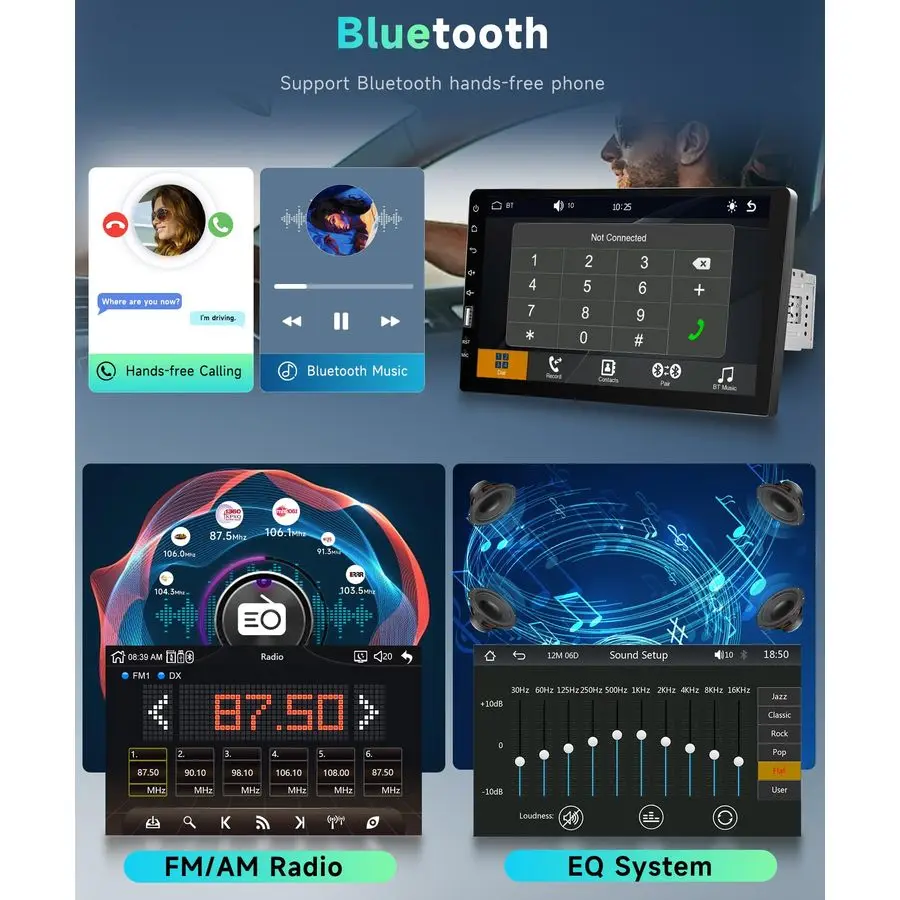 ستيريو سيارة فردي Din مع Carplay Android Auto، 9 بوصة 1024x600 HD IPS شاشة تعمل باللمس بلوتوث FM AM راديو مرآة Link SWC، Car Audi