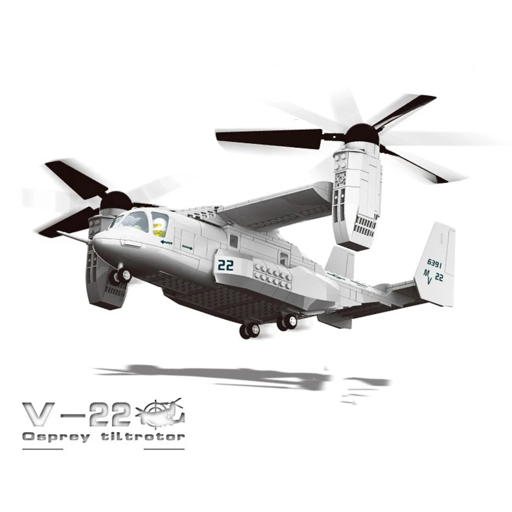 America Modern Military Vehicle Boeing Bell V-22 Osprey Model Building Block  Army Figures Brick Tilt-rotor AirPlane Toys