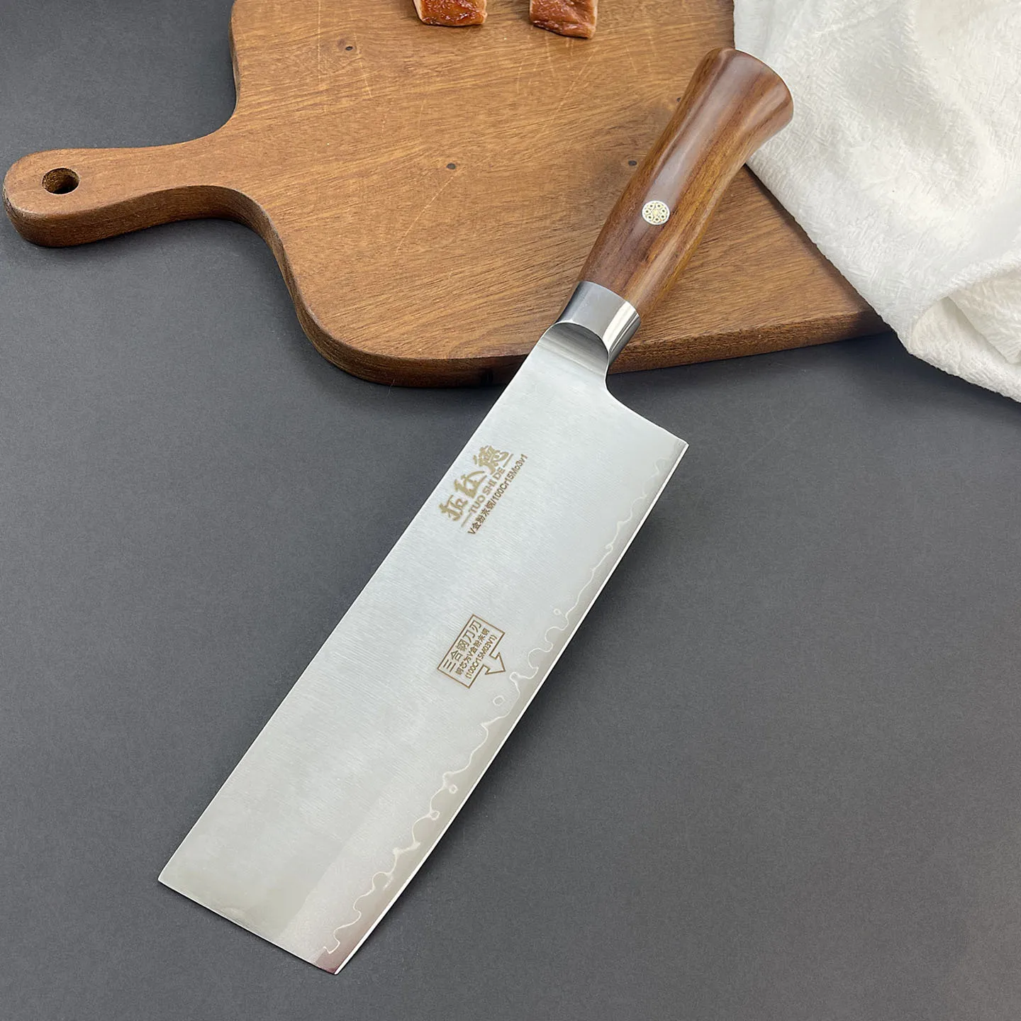 6.9 Inch Nakiri Knife 3-layers Clad Steel 9Cr18Mov Blade Wood Handle Chef Slicing Vegetables Sushi Cleaver Meat Kitchen Knives