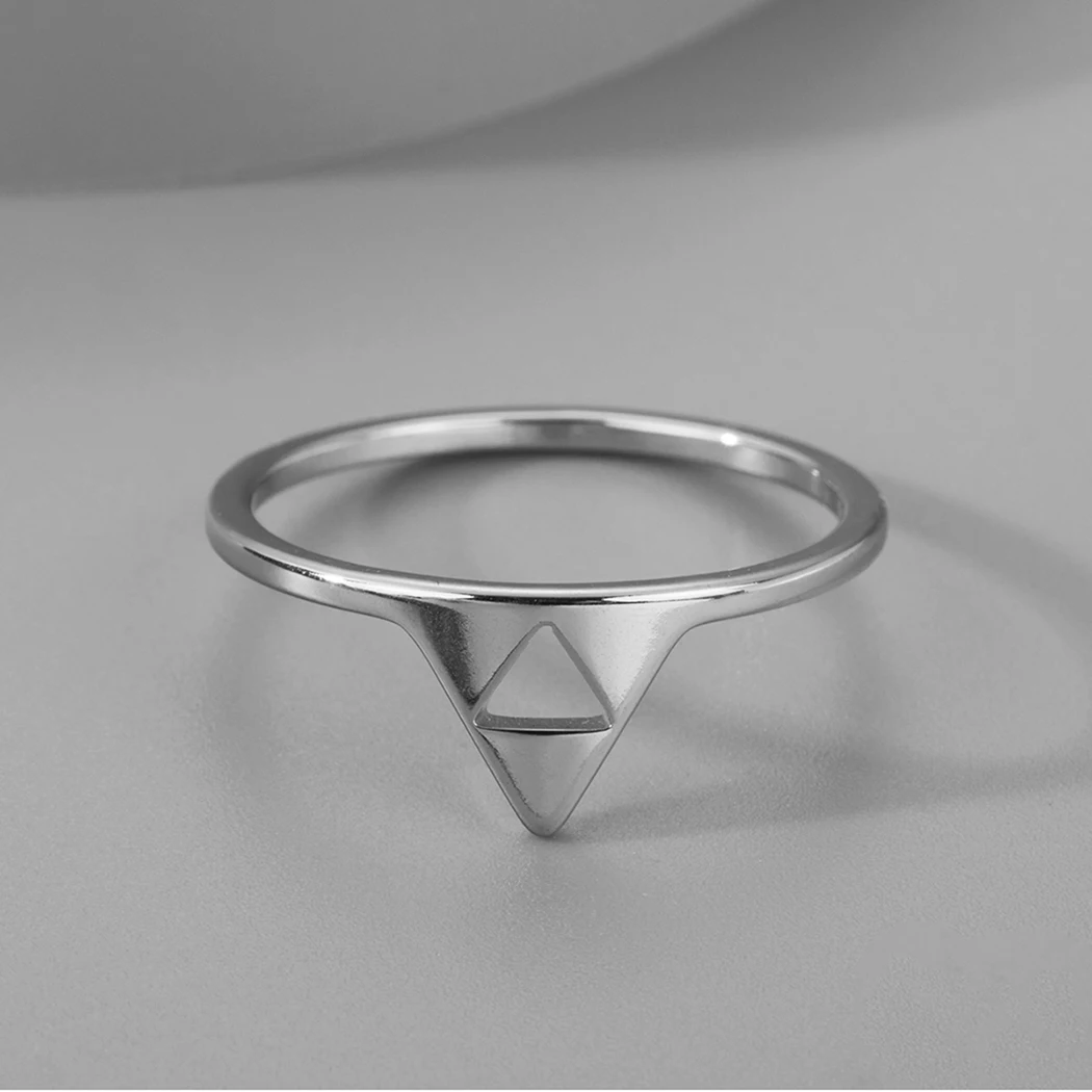 Kinitial Vintage Stainless Steel Triforce Symbol Finger Ring For Men Dainty Simple Triangle Jewelry Amulet Gift