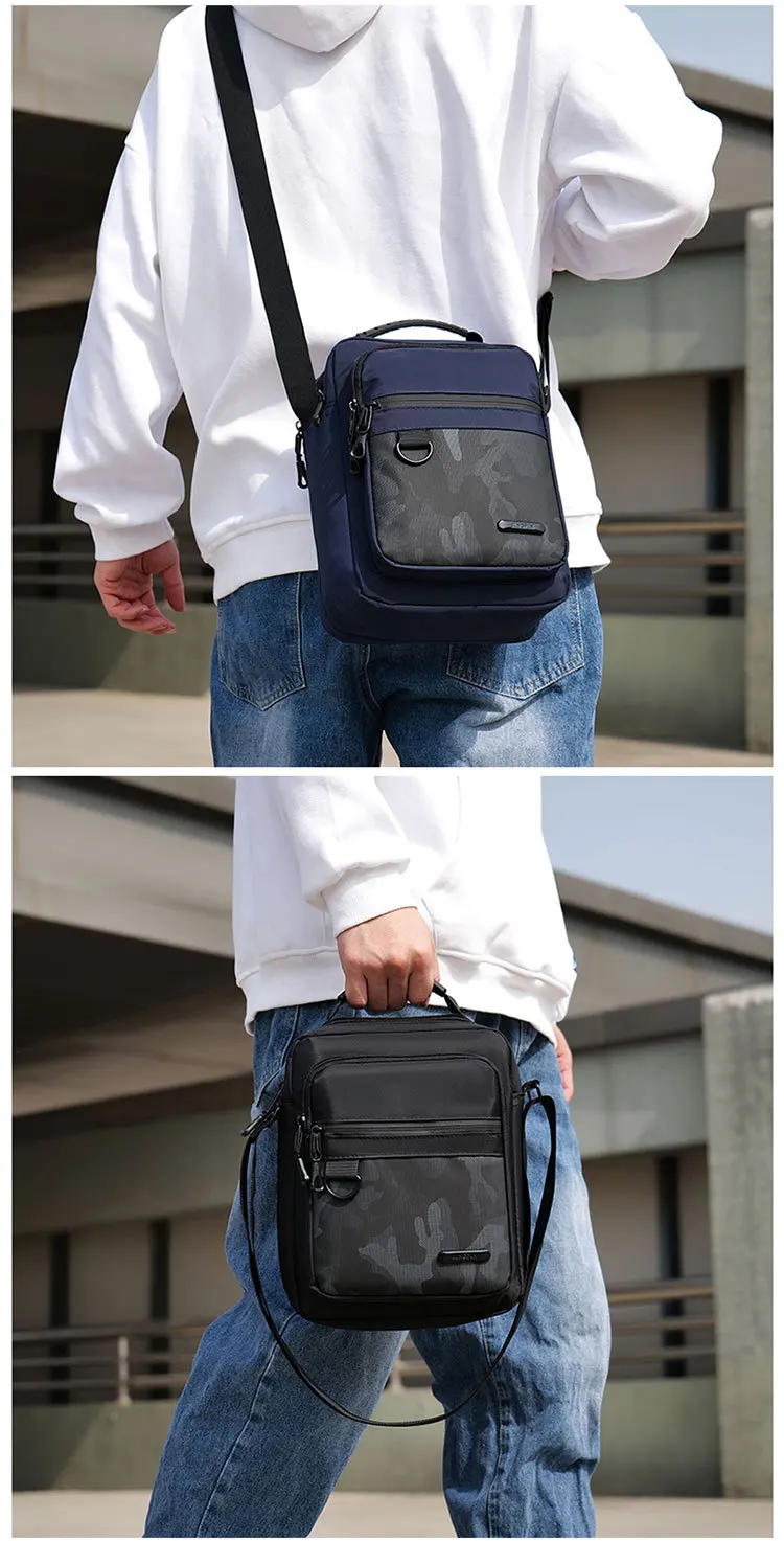 Multi Layer Large Capacity Men's Bag, Casual Waterproof Canvas Handbag, Men's Single Shoulder Crossbody Trendy Vertical Bag