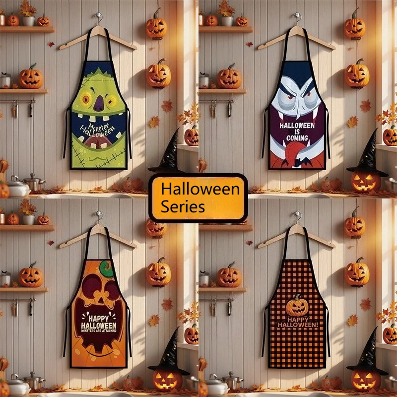Halloween Ghost Canvas Aprons, Sleeveless Waterproof  Apron, Home Decor Ornaments, Dirt Resistant Wear-resistant Kitchen Apron