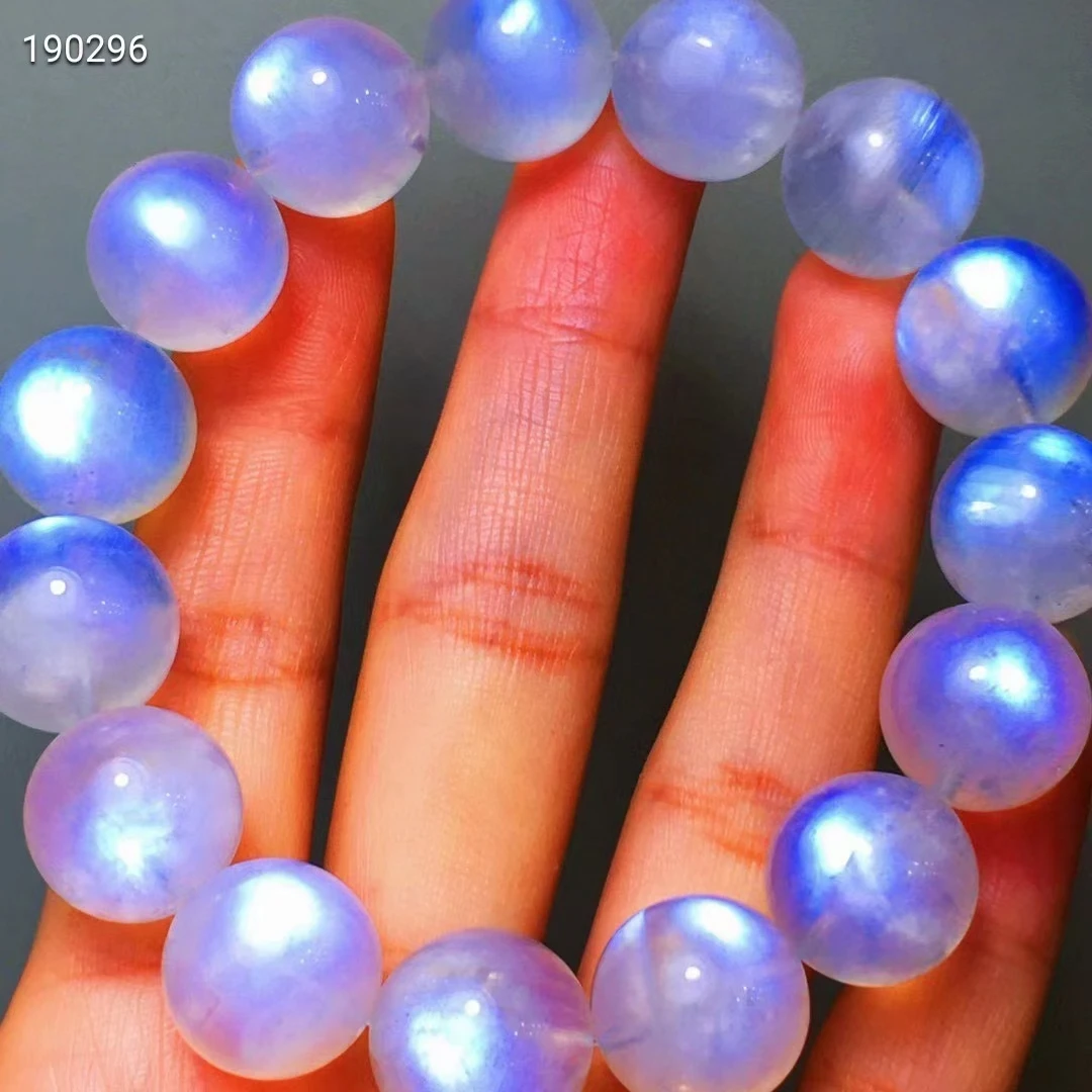 Natural Blue Moonstone Bracelet Women Men Clear Beads Moonstone Round Beads Bracelet AAAAAA