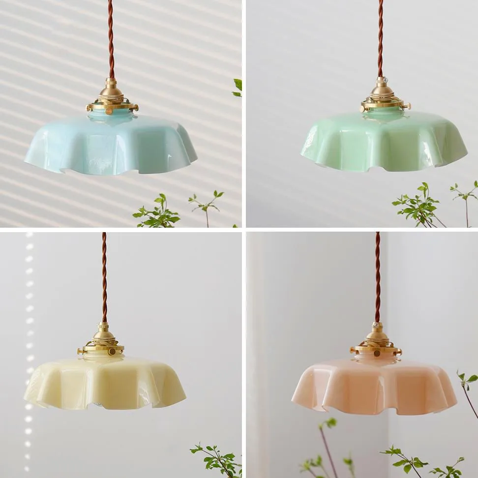 

Colorful Flowers Lamp Shade Pendant Lights Dining Room Table Kitchen Bedroom Bedside Glass Hanging Lamp