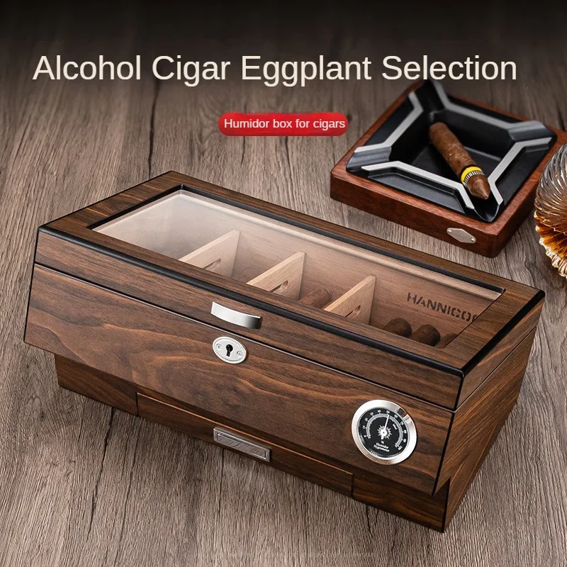 

Multifunctional Cedar Wood Cigar Moisturizer Perspective Large Capacity Mechanical Hygrometer Humidor