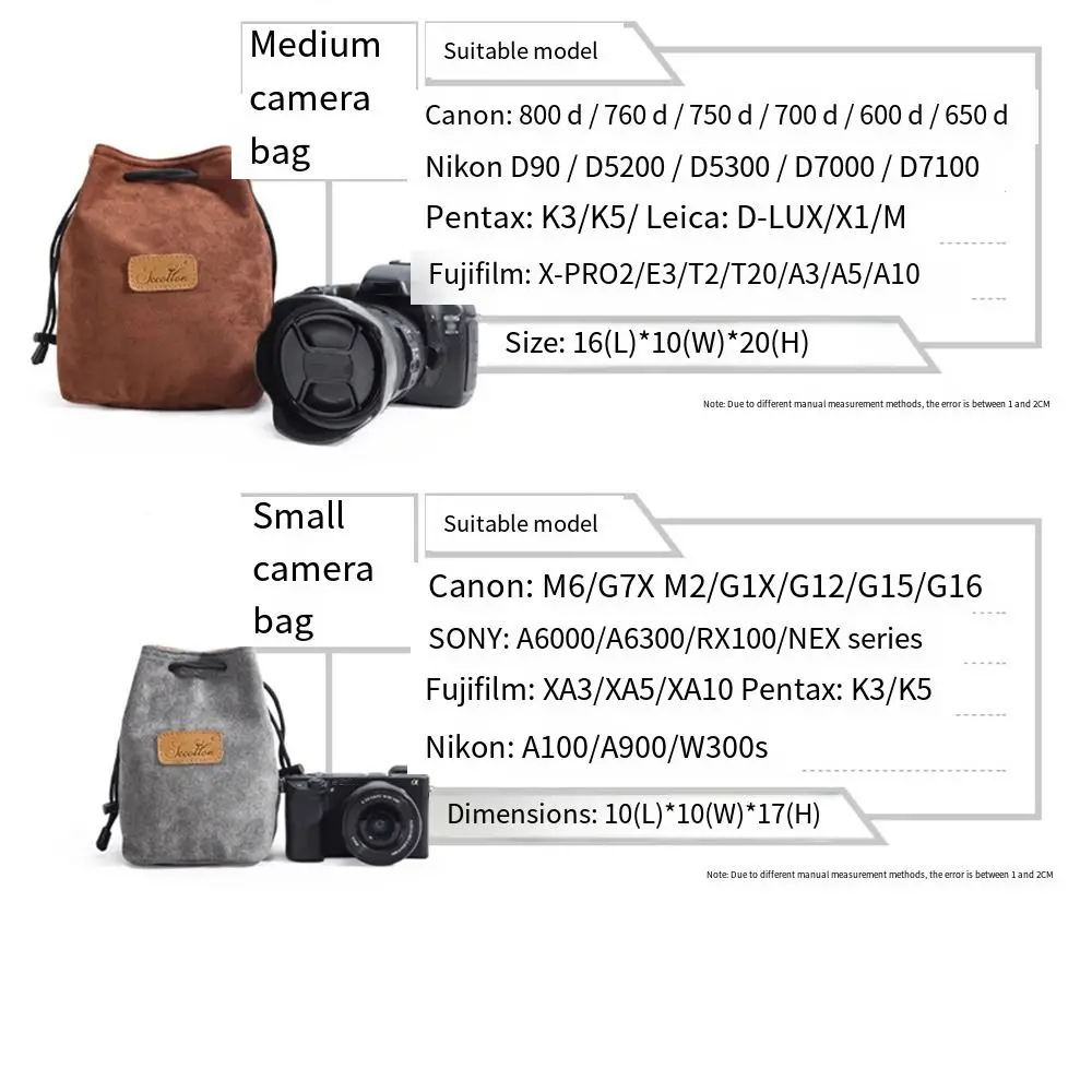 Vintage Soft Camera Storage Bag Dustproof Polar Fleece Lining Lens Protective Case Handbag Waterproof Lens Pouch Traveling