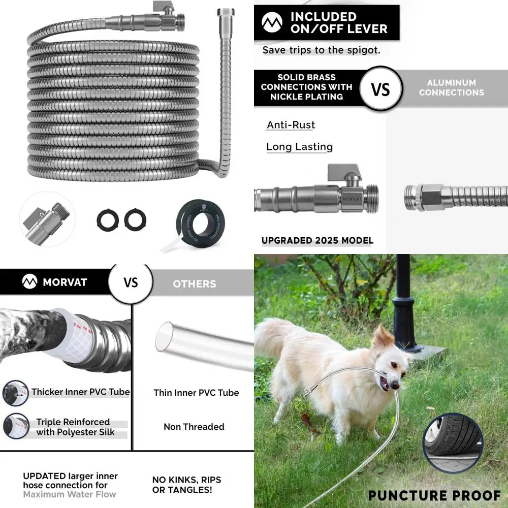 

Сверхмощный садовый шланг из нержавеющей стали длиной 150 футов с латунным клапаном для полива на открытом воздухе, легкий и прочный для орошения двора