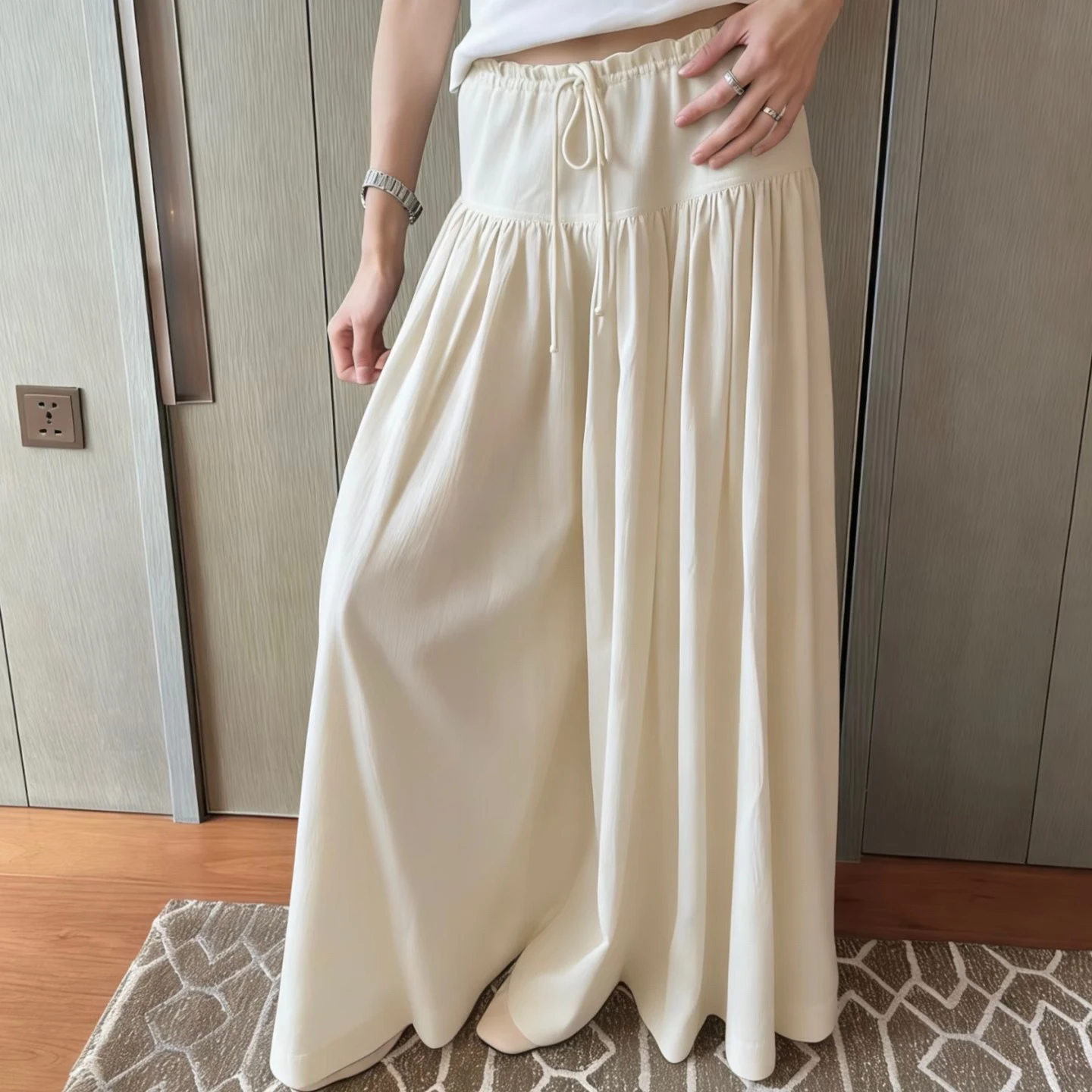 Drawstring Pleated Wide-leg Culottes Wide-leg Pants