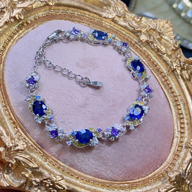 

Natural Sapphire Bracelet for women silver 925 jewelry luxury gem stones 18k gold plated free shiping items