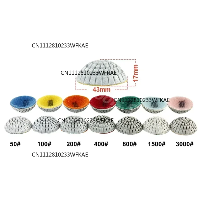 7PCS 2inch 43mm Diamond Convex Polishing Pads Bowl-Shaped Granite Stone Concrete Marble Polishing Grinding Discs with M10 Backer