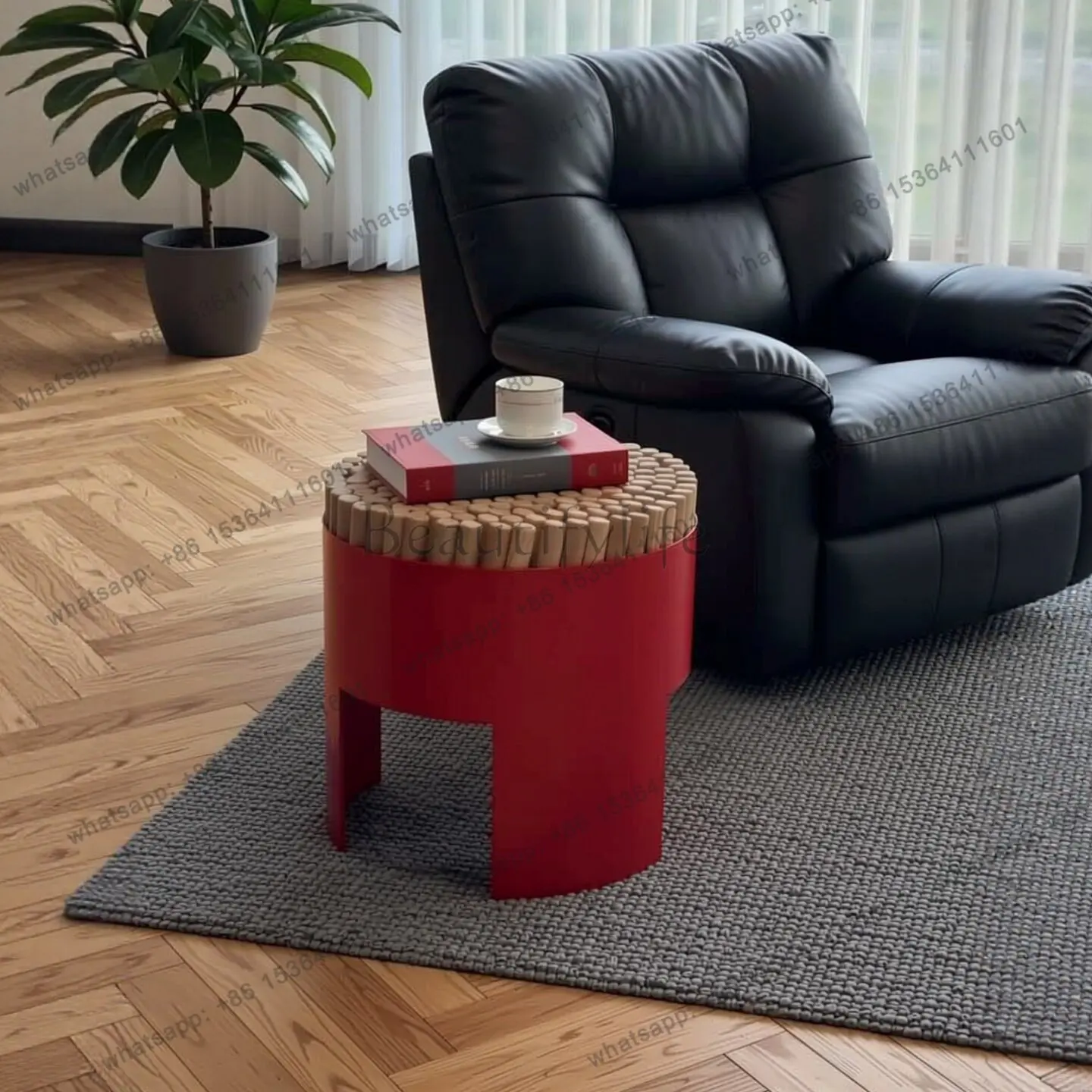 Home tea room round stool Simple low stool in the living room with ancient solid wood strips