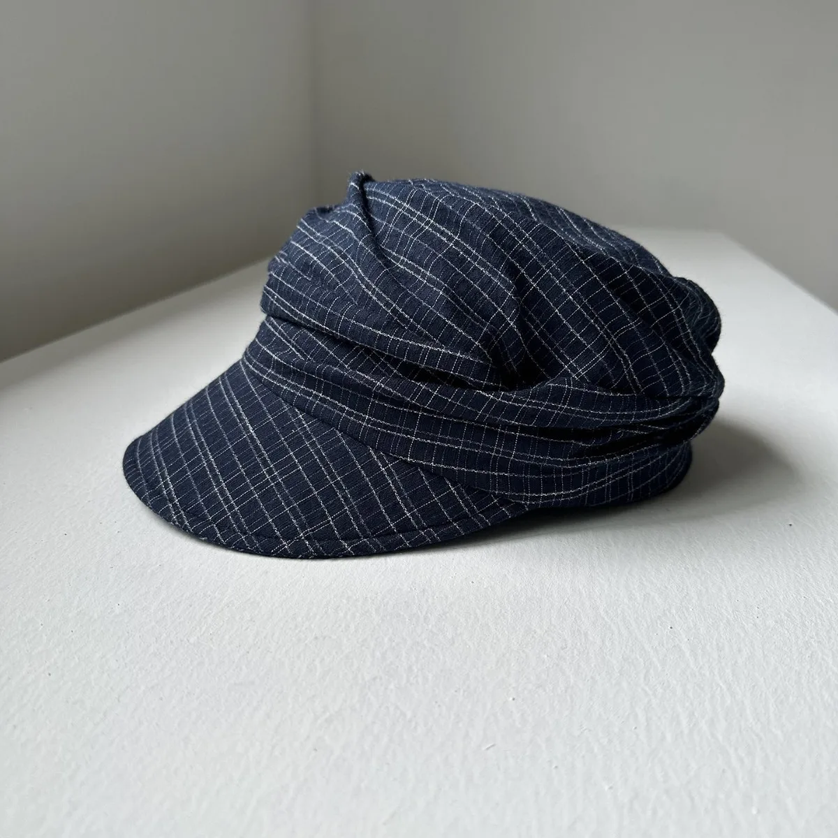 Japanese Pleated Linen Summer Jockey Cap for Women, Artistic Flat Top Newsboy Eight-Panel Painter Hat
