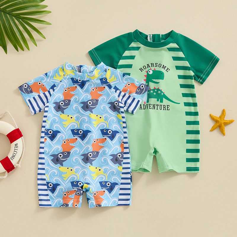 

Kids Boys Summer Swimwear Casual Dinosaur Print Short Sleeve Monokini Swimsuit Beachwear Bathing Suit