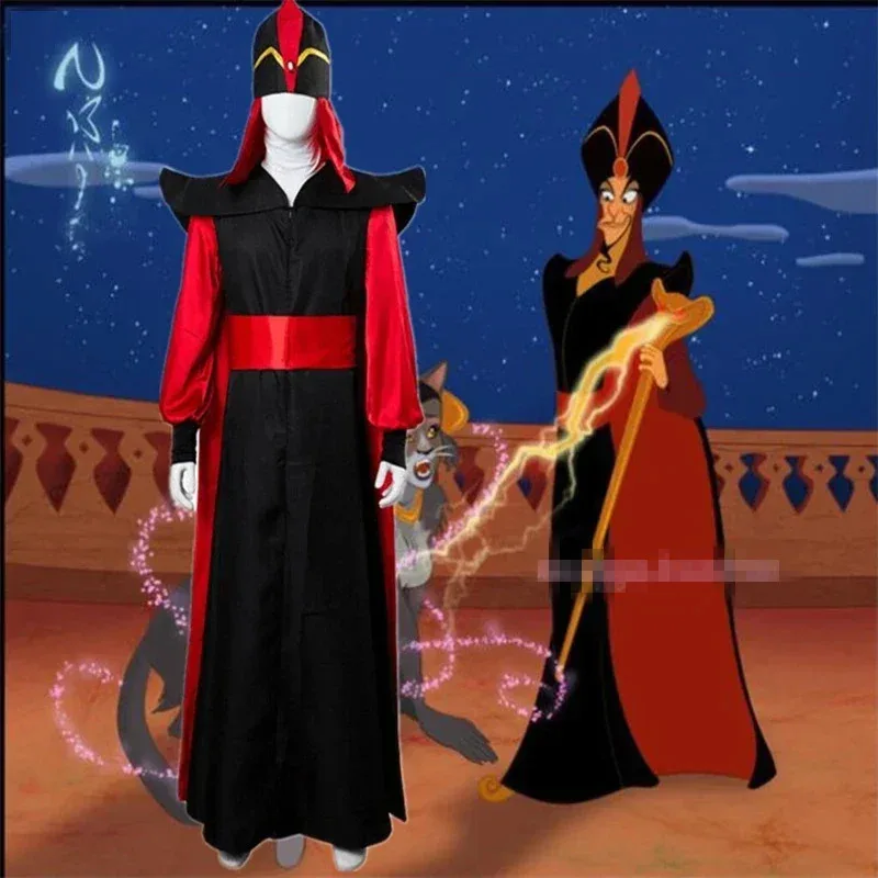 

Movie Themagic Lamp Aladdin Jafar Man Halloween Makeup Costume Adult Role Play Wizard Jafar Robe Costumes Halloween Cosplay H598