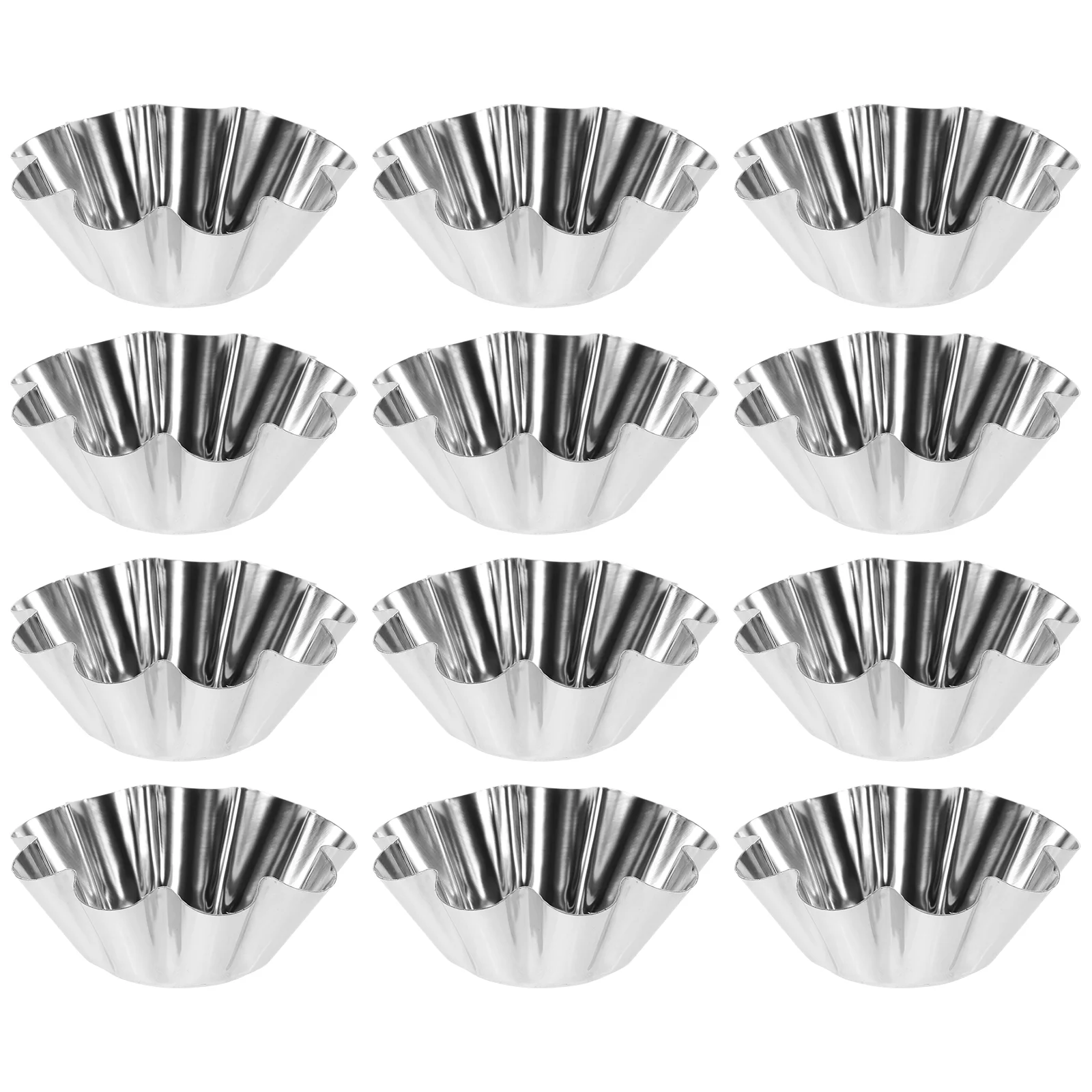 

12 Pcs Mini Paper Cups Tart Mold Flower Pans Muffin Cheese Stainless Steel Non-stick Silver