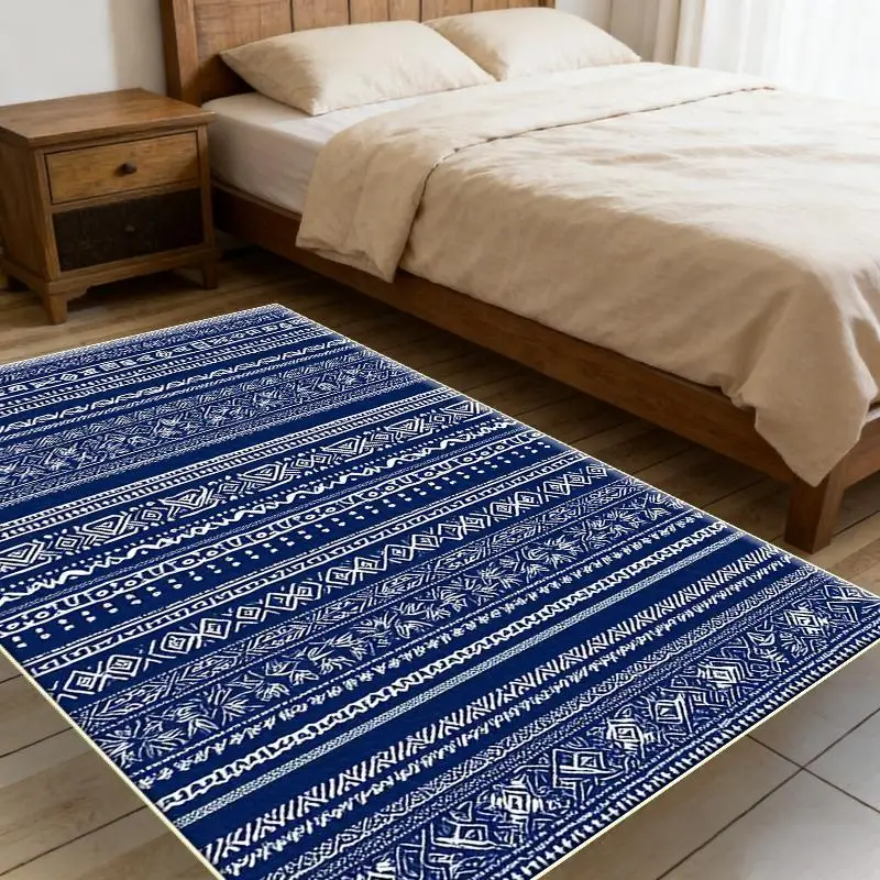 Sophisticated Dark Blue Floral Motif Rug Ideal For Minimalist Lovers Art Enthusiasts And Modern Urban Home Decoration