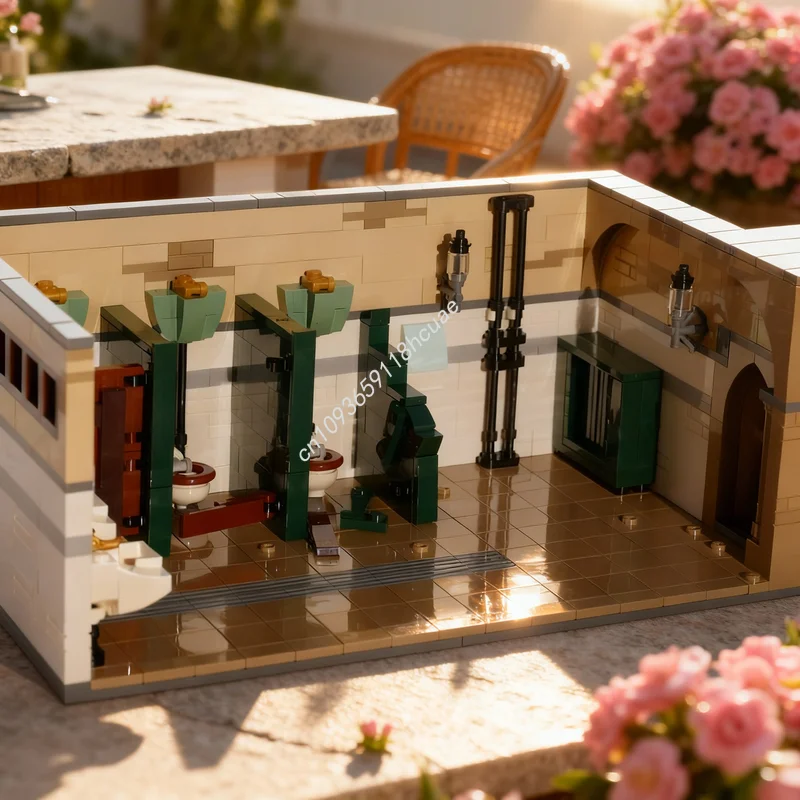 

780 деталей MOC: Модель ванной комнаты из фильма «Тролл» (Хари), конструктор, архитектурная сборка, игрушка для самостоятельной сборки, идея для подарка на Рождество, развивающая, креативная