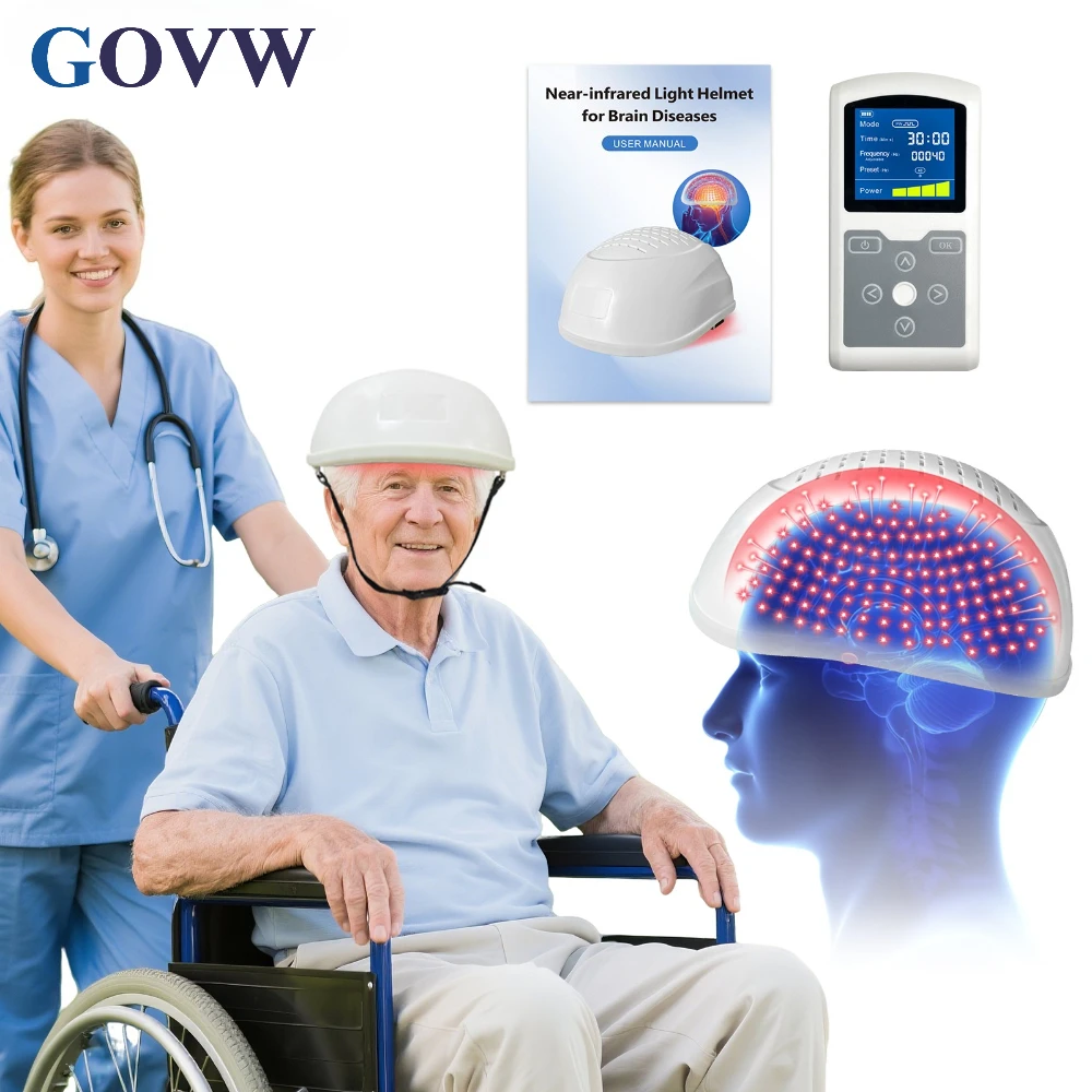 GOVW Non-invasive 1070nm PBM Device for Alzheimer Parkinson 28W High Power NIR Brain Therapy Helmet for Dementia Repairs Nerves