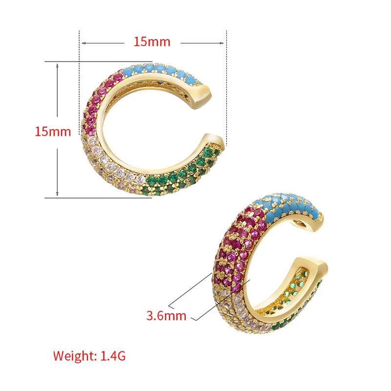 QMHJE 1 Piece Ear Clip on Earring Cuff Rainbow CZ Gold Silver Color Earing Jewelry Aretes Non Pierced Blue Black Clear Clipping