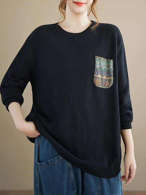 Maglione da donna in cotone lavorato a maglia rotondo Ne Casual di grandi dimensioni con stampa floreale Autunno termico lungo Sve Pendolarismo Top taglio dritto