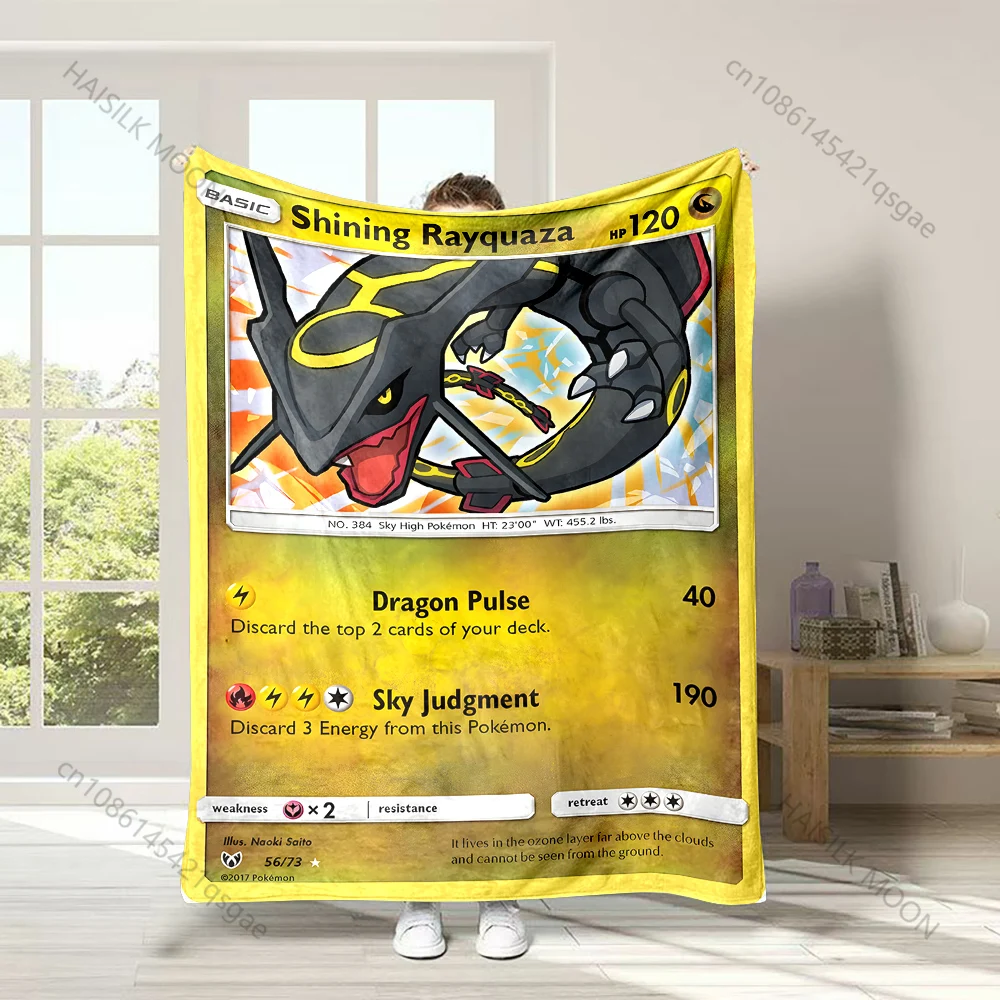 Pokémon Cards Rayquaza Printed Blanket Cartoon Flannel Fluffy Soft Blanket for Adult Kids Plush Sofa Bed Car Camping for Gifts