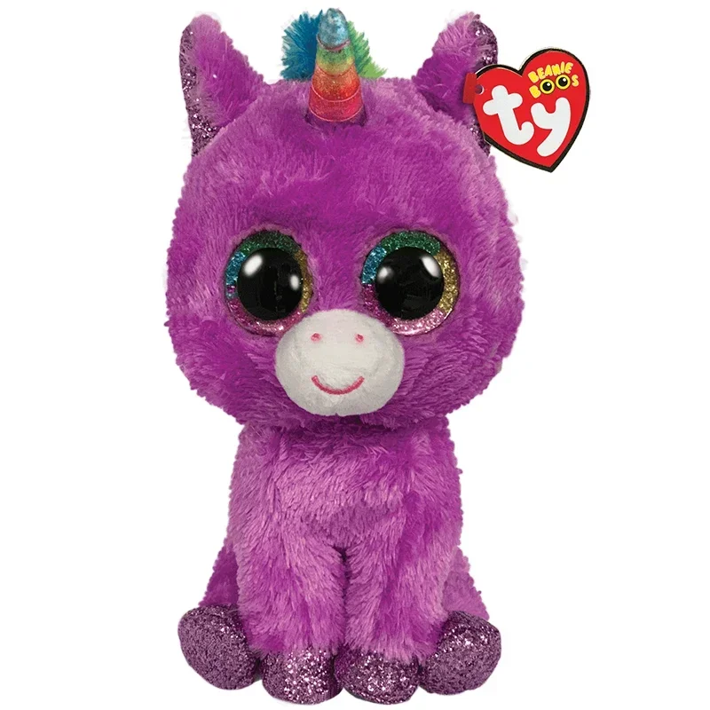 15CM Ty Beanie Rosette Boos Sparkly Glitter Big Eyes Stuffed Plush Kawaii Purple Unicorn Cute Animal Doll Kids Toys Decor Gift