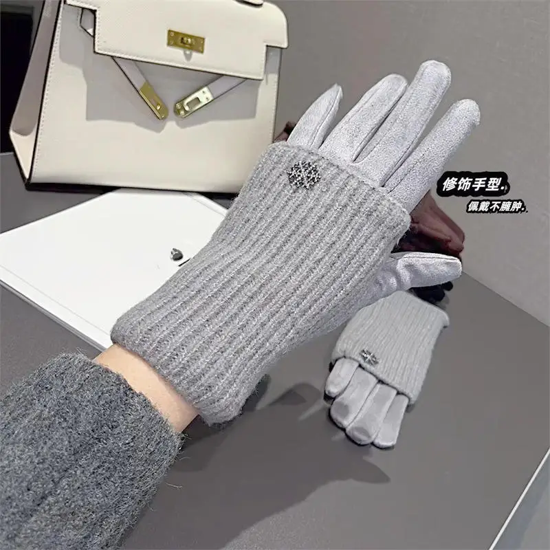 Guantes de lana tejidos para mujer, cálidos, resistentes al desgaste, para montar en los dedos, Color sólido, para invierno, pantalla táctil