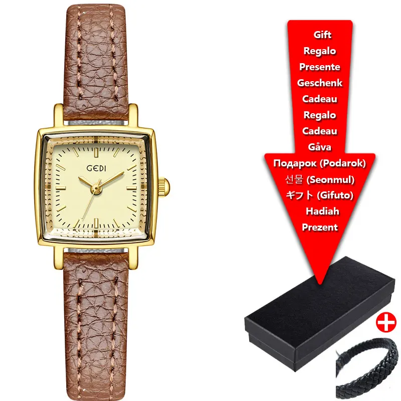 Classic Square Gold Brown Quartz Women's Watch Luxury Brand Leather Casual Waterproof Business Clock Watches for Woman