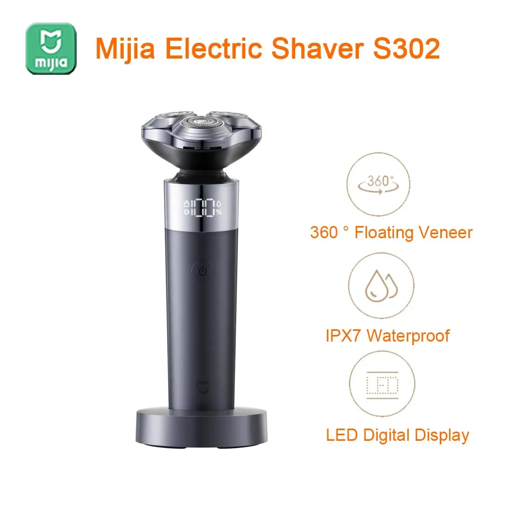 Mijia Electric Shaver S302 LED Digital Display Magnetic Blade Curved Knife Net 800mAh Tpye-C Recharge Razor Shaver forMan