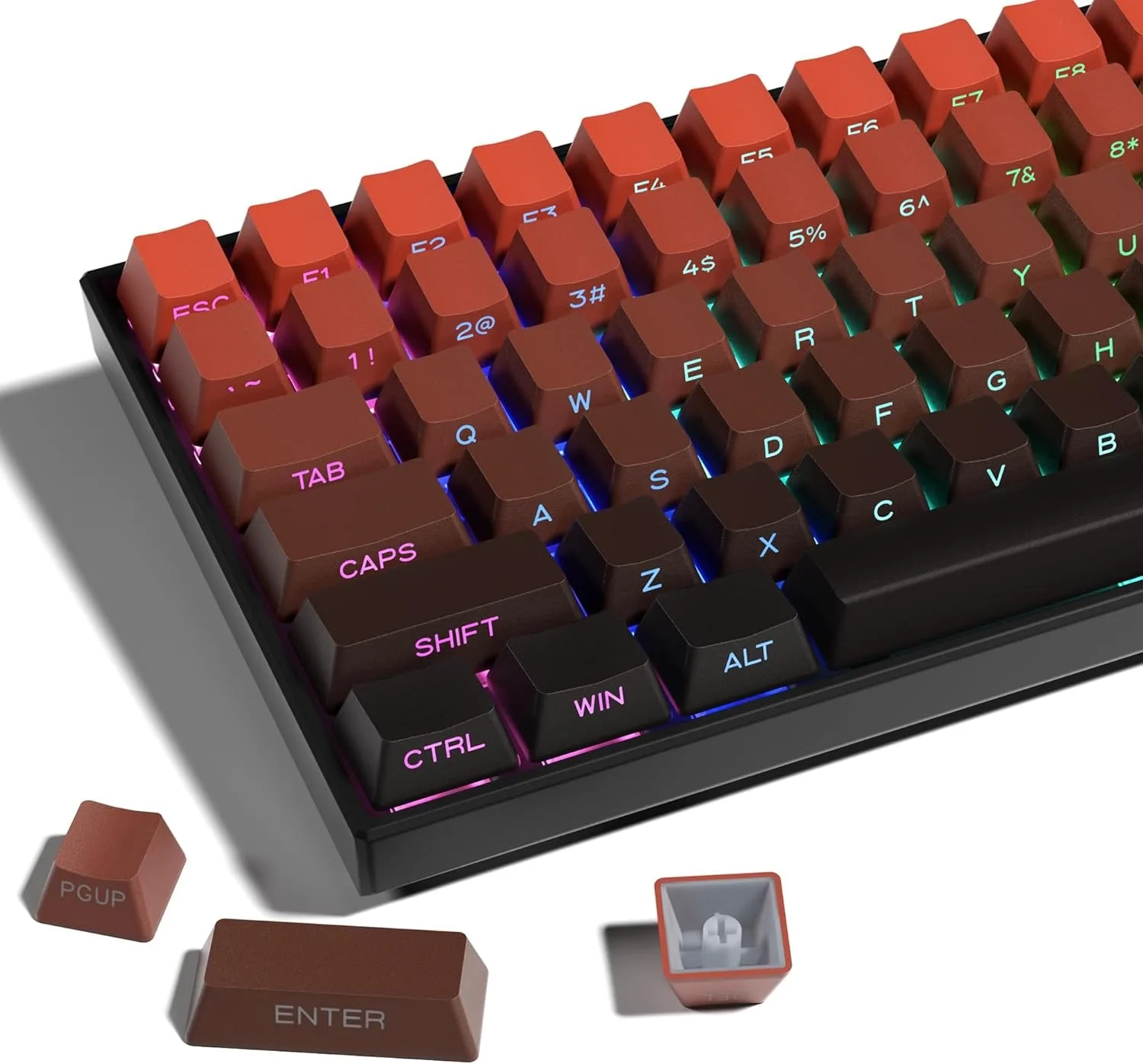 

Новинка 2023 года, 133 клавиши, полупрозрачная шлифовка из ПБТ с боковой гравировкой, шестицветная градиентная персонализированная клавиатура для механических клавиатур