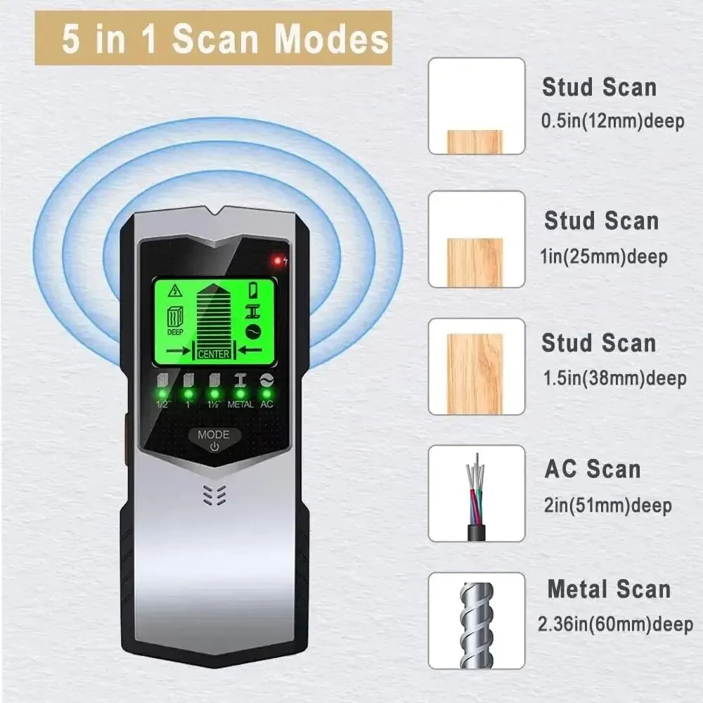 SH402 Wall Stud Finder Sensor Wall Scanner 5 in 1 LCD Electronic Detector Edge Center Wood Current Metal AC Live Wires Detection