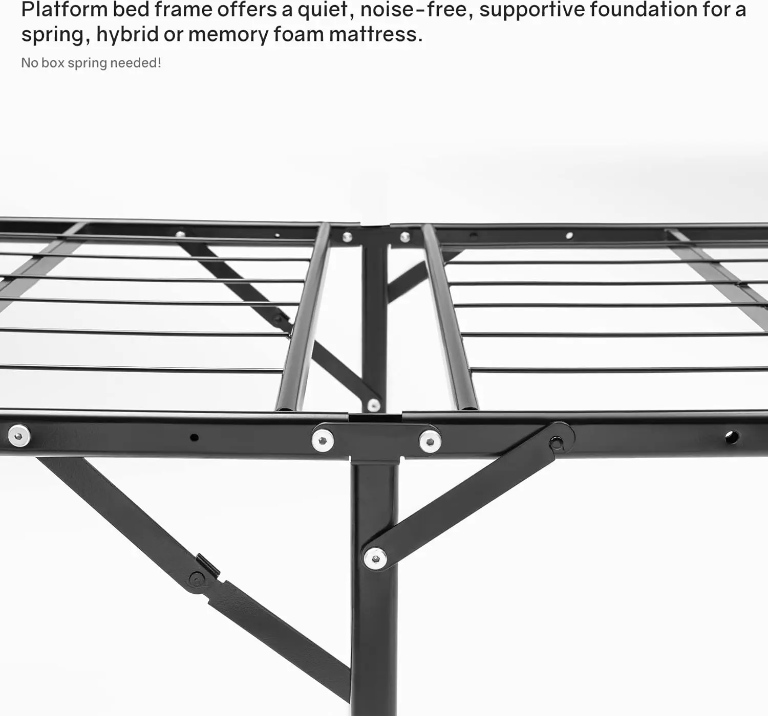 , 14-Inch Foldable Metal Platform Bed Frame With Tool Free Setup, Sturdy Steel, No Box Spring Needed, 75"" X 30"", Black