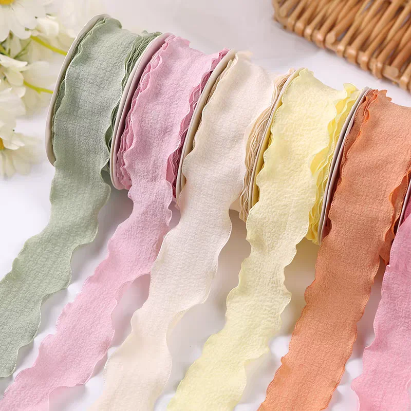 10 Yards/Roll 25mm Ruffle Lace Pleated Ribbon, Flower Bouquet Cake Packaging Ribbon, DIY Handmade Materials, Gift Ribbon