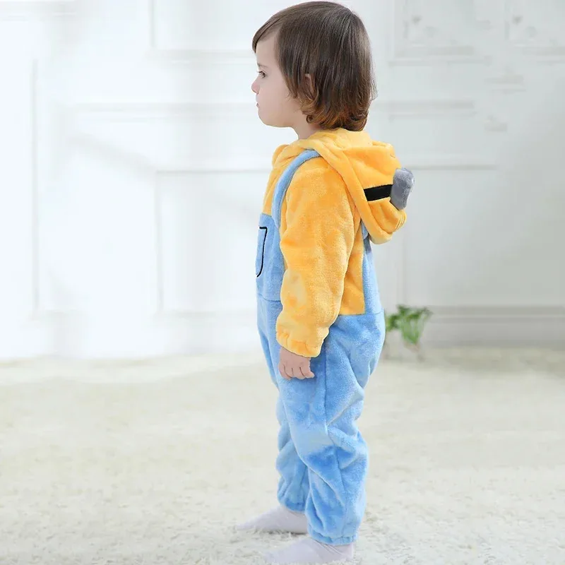 MINISO Baby Minions Kigurumi Newborn Clothes Rompers Boys Girls Onesie Pajama Winter Warm Kawaii Infant Jumpsuit Festival Gift
