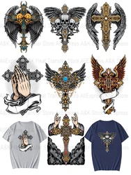 Cool Steampunk Cross Skull Thermo Sticker Iron Patches Heat Transfer Men Shirt Dipped DIY Applique Parches Thermo Stripes Decals