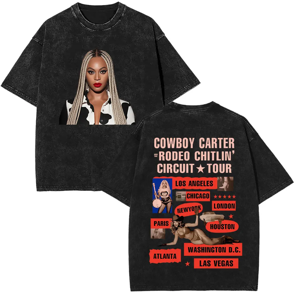 

Beyoncé Cowboy Carter Tour 2025 Винтажная стираная футболка для мужчин и женщин в стиле хип-хоп, готическая хлопковая футболка большого размера с короткими рукавами в стиле панк Tide