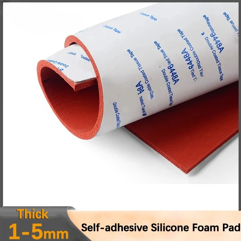 Self-adhesive Silicone Rubber Foam Sheet Red Soft Sponge Mat High Temperature Resist seal Pad Thick 1mm-5mm