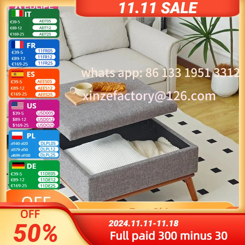 Customizable Redlife Large Storage Ottoman , 31.4 inch Lift Top Large Coffee Table with High-density Foam Wood Legs for Living R