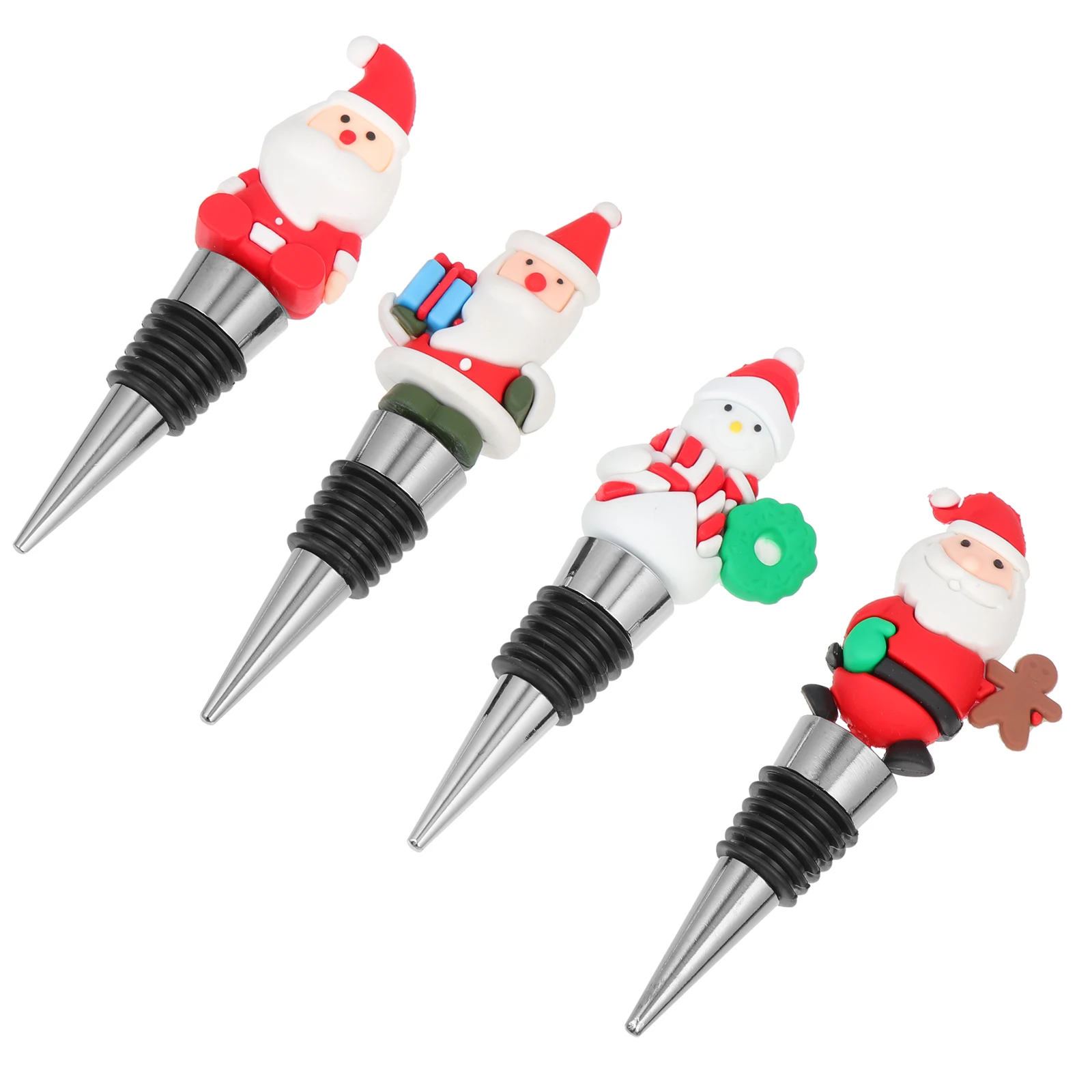 

4pcs Bottle Reusable Stopper Stoppers Christmas Design Sealing Plugs for Parties PVC Material Easy Clean