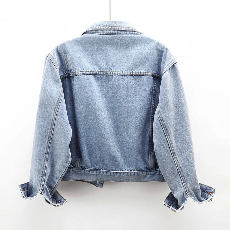 2024 Spring Autumn New Fashion Denim Coat Women Beading Feather Decorated Long Sleeve Short Vintage Loose Cowboy Jacket Tops