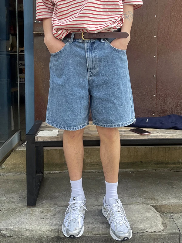 

Retro Men's Denim Shorts Summer Thin Loose Straight Leg Large Size Trendy Brand Outerwear Casual Mid-Length Pants