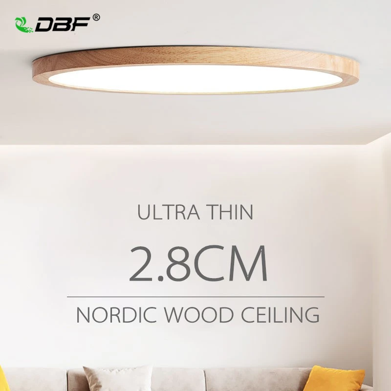 

Nordic Wooden LED Ceiling Lights for Living Room Bedroom Ultra Thin 2.8cm Ceiling Lamps with Remote Control Corridor Balcony