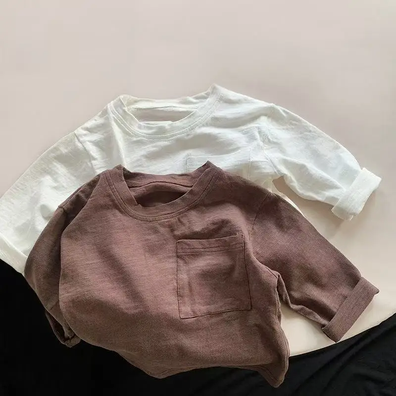 Children's Long Sleeved T-shirt Children's Spring New Style Bamboo Cotton Versatile Pure Cotton Top for Male and Female Babies
