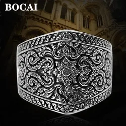 BOCAI New S925 Silver Jewelry Accessories Vintage CarvedIndividual Classical Wide-Faced  Ring for Man and Woman Wholesale