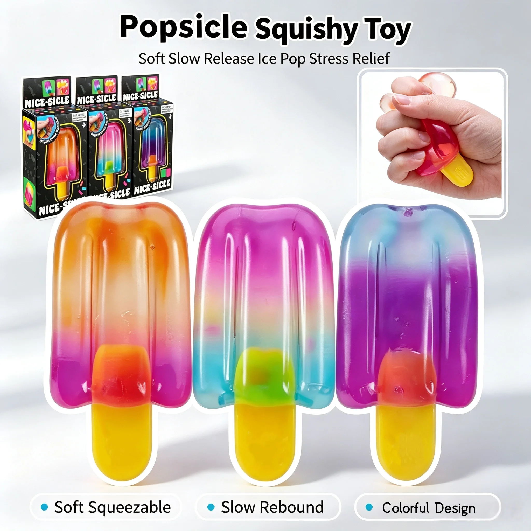 Fidget Squishy Toys Popsicle Squeeze Funny Gradient Color Super Soft Stress Relief TPR Material Safe Party Adults Creative Gifts