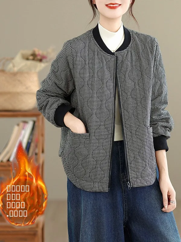 

Новинка 2025 года, женская длинная куртка в клетку из хлопка, осень-зима, верхняя одежда из чистого хлопка для поездок на работу, женская одежда Thiened
